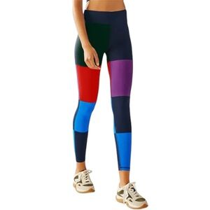 TORY SPORT High-Rise Color-Block Leggings in Navy Blue/Vineyard Activewear XS